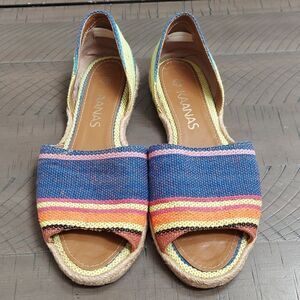 KAANAS Striped Flat Peep-Toe Espadrille Sandals Sz 38
